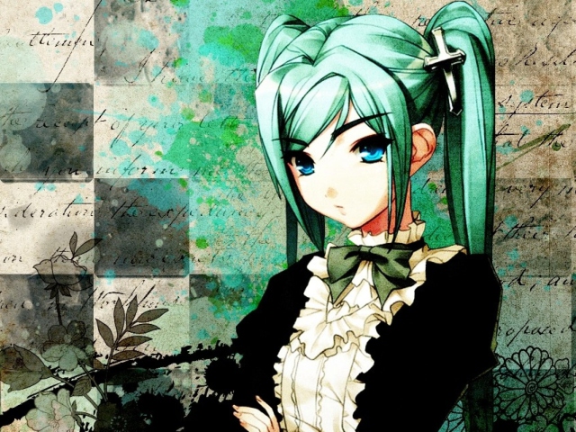 Sfondi Anime Girl Green Hair 640x480