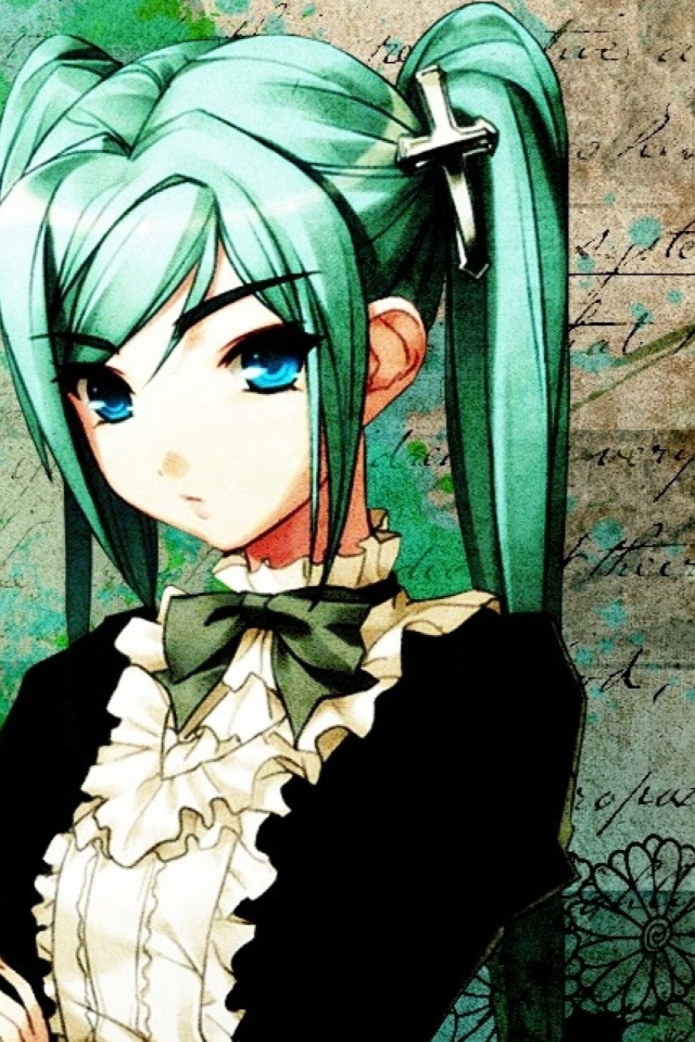 Anime Girl Green Hair wallpaper 640x960