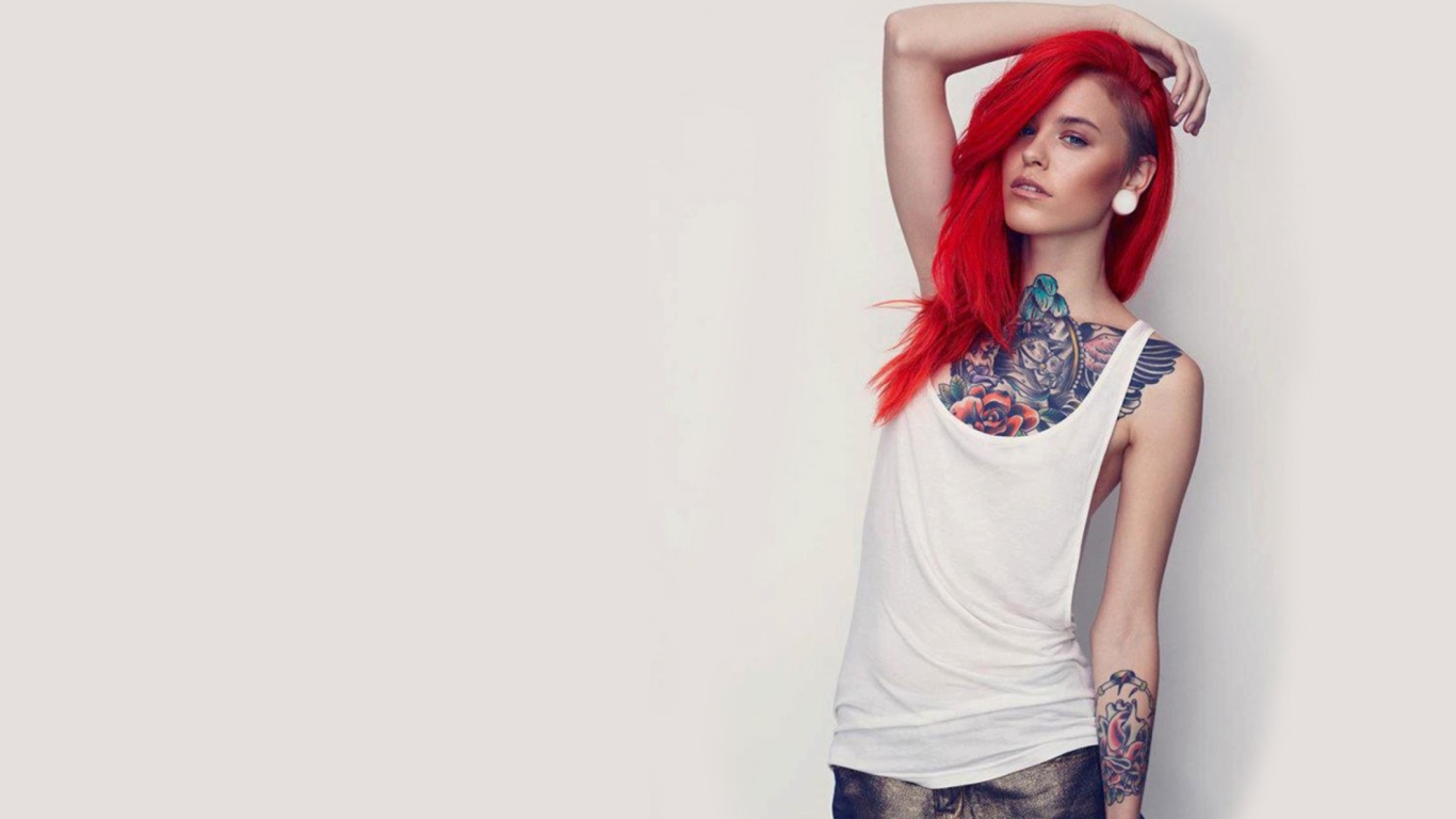 Beautiful Tattooed Redhead wallpaper 1366x768