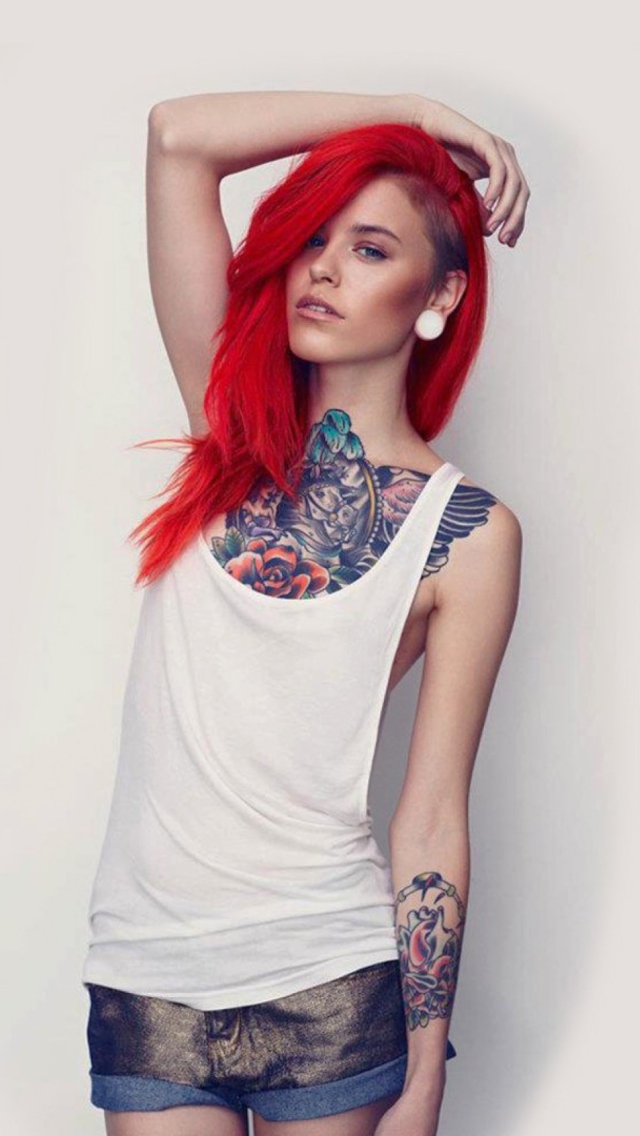 Beautiful Tattooed Redhead wallpaper 640x1136