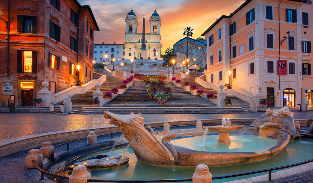 Fontana della Barcaccia and Spanish Steps wallpaper 1024x600