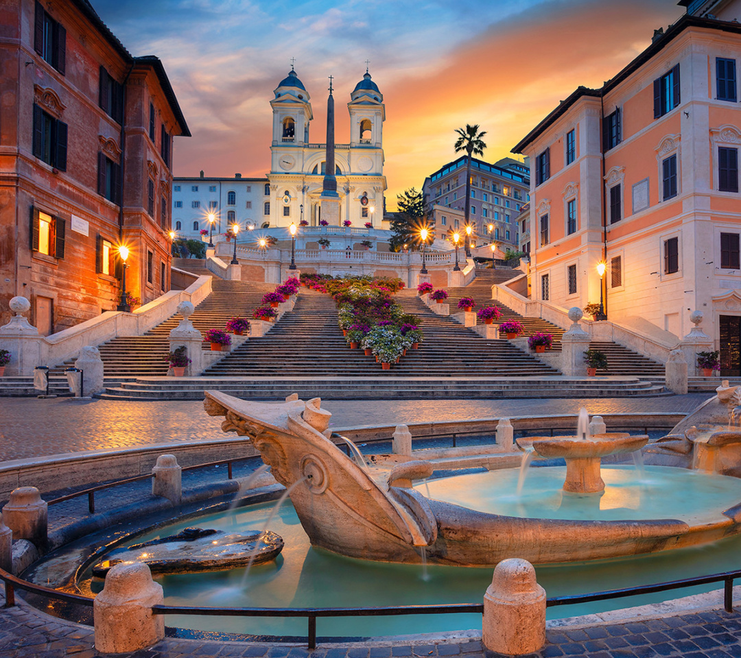 Обои Fontana della Barcaccia and Spanish Steps 1080x960