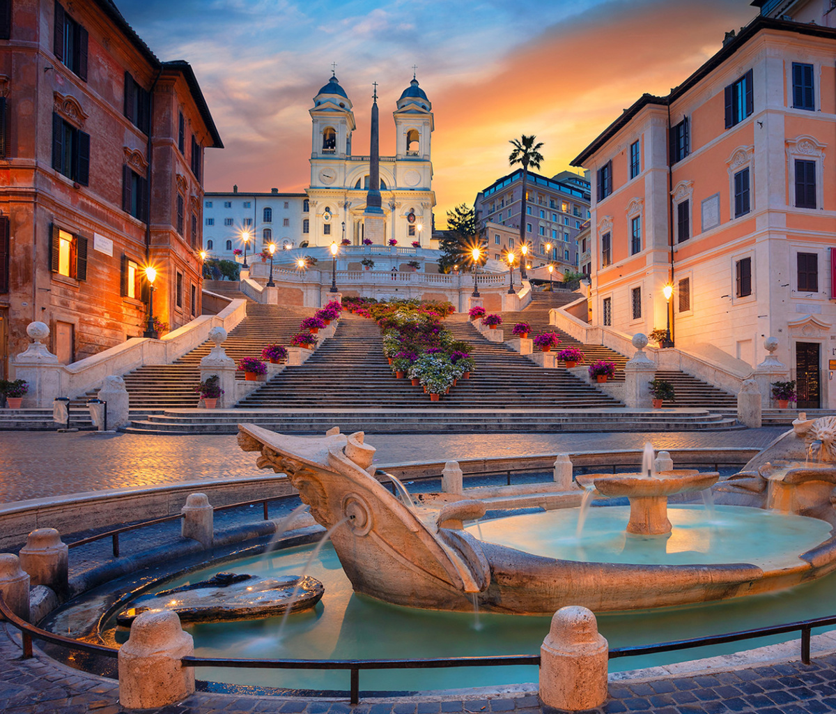 Das Fontana della Barcaccia and Spanish Steps Wallpaper 1200x1024