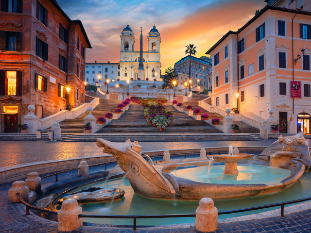 Обои Fontana della Barcaccia and Spanish Steps 640x480