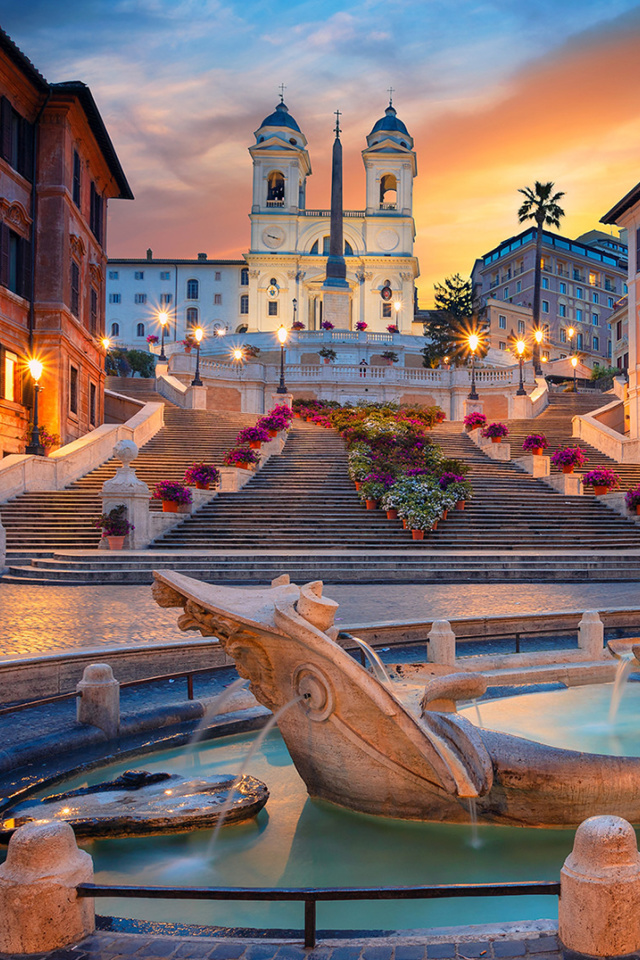 Fontana della Barcaccia and Spanish Steps wallpaper 640x960