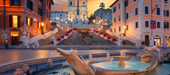 Sfondi Fontana della Barcaccia and Spanish Steps 720x320