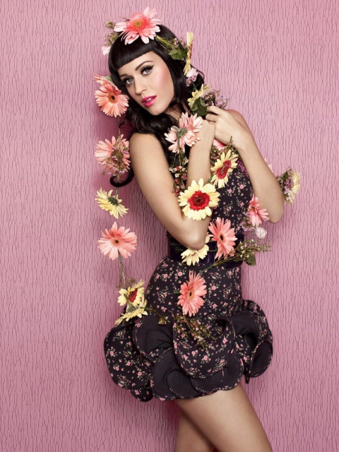 Das Katy Perry Wearing Flowered Dress Wallpaper 480x640