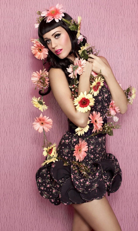 Das Katy Perry Wearing Flowered Dress Wallpaper 480x800