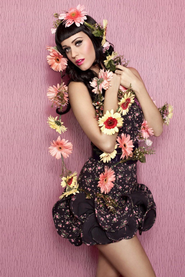 Das Katy Perry Wearing Flowered Dress Wallpaper 640x960