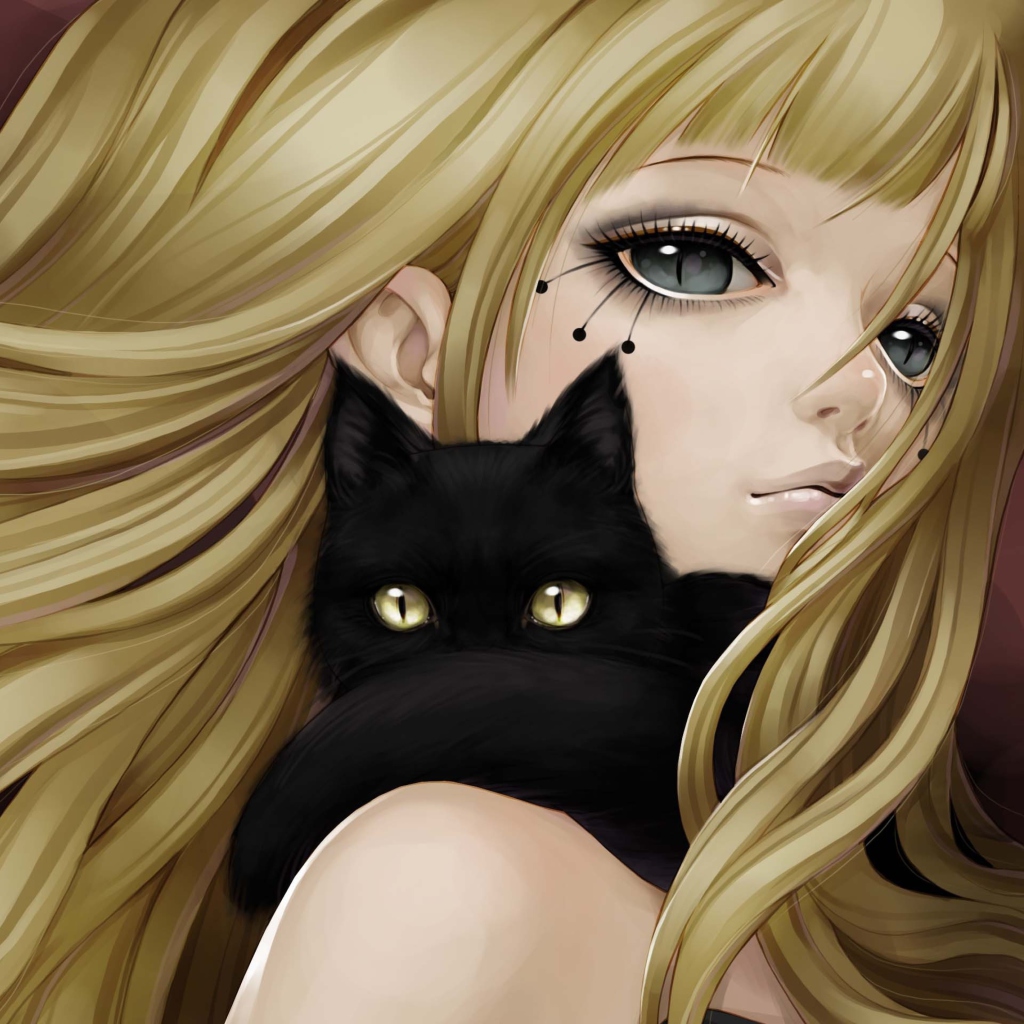 Sfondi Blonde With Black Cat Drawing 1024x1024