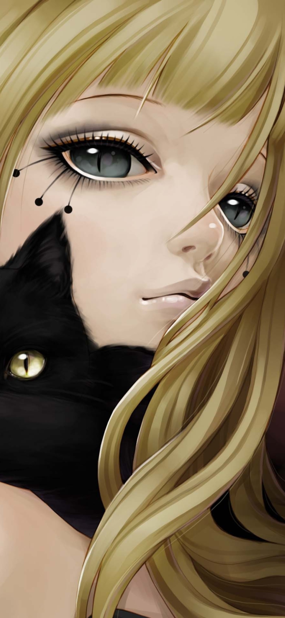 Blonde With Black Cat Drawing wallpaper 1170x2532