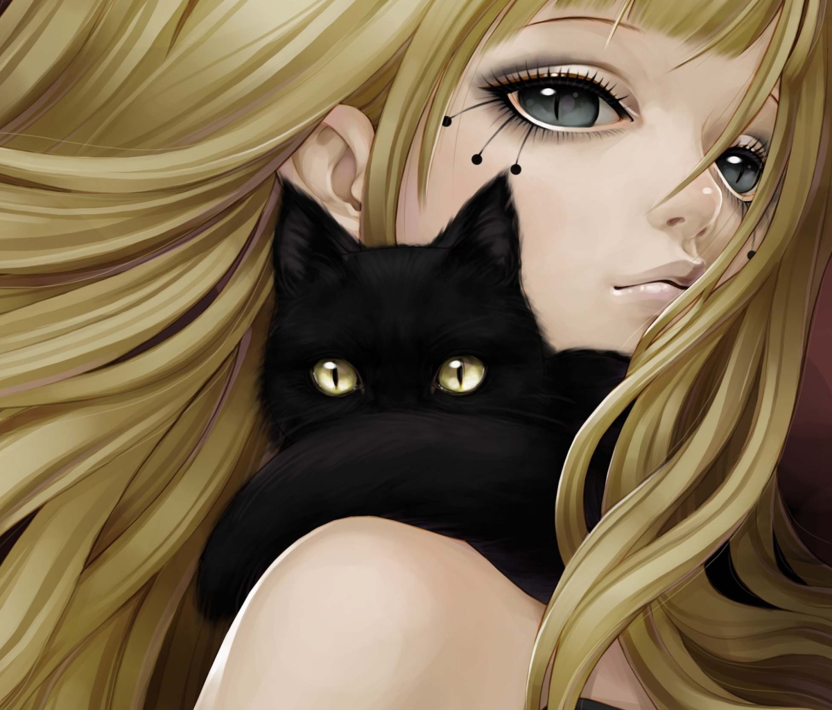 Das Blonde With Black Cat Drawing Wallpaper 1200x1024