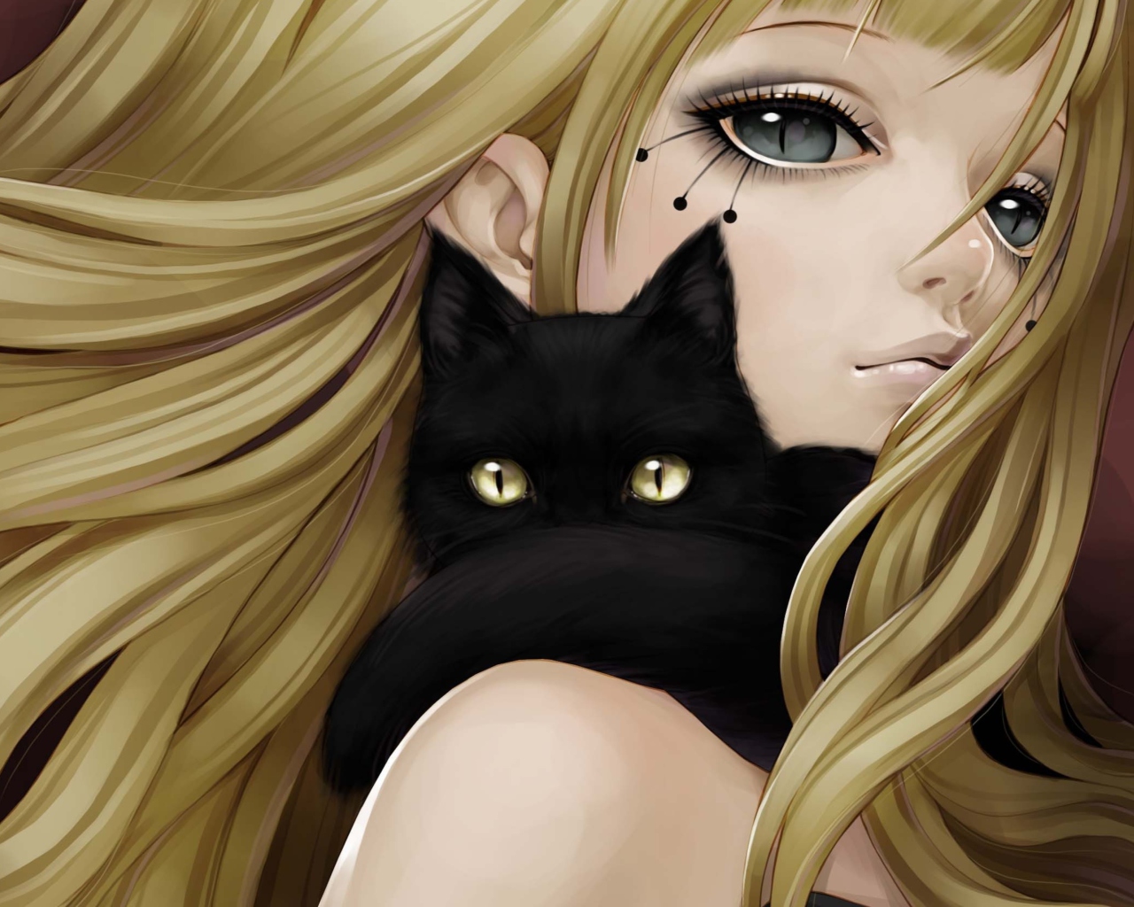 Blonde With Black Cat Drawing wallpaper 1280x1024