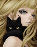 Das Blonde With Black Cat Drawing Wallpaper 128x160