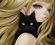 Das Blonde With Black Cat Drawing Wallpaper 176x144
