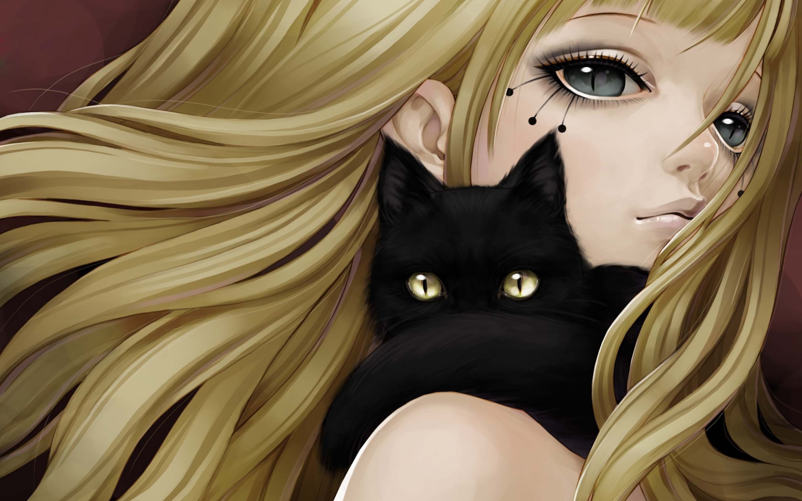 Blonde With Black Cat Drawing wallpaper 2560x1600