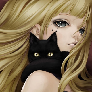 Blonde With Black Cat Drawing - Obrázkek zdarma pro iPad