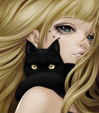 Blonde With Black Cat Drawing - Obrázkek zdarma pro Nokia 5800 XpressMusic