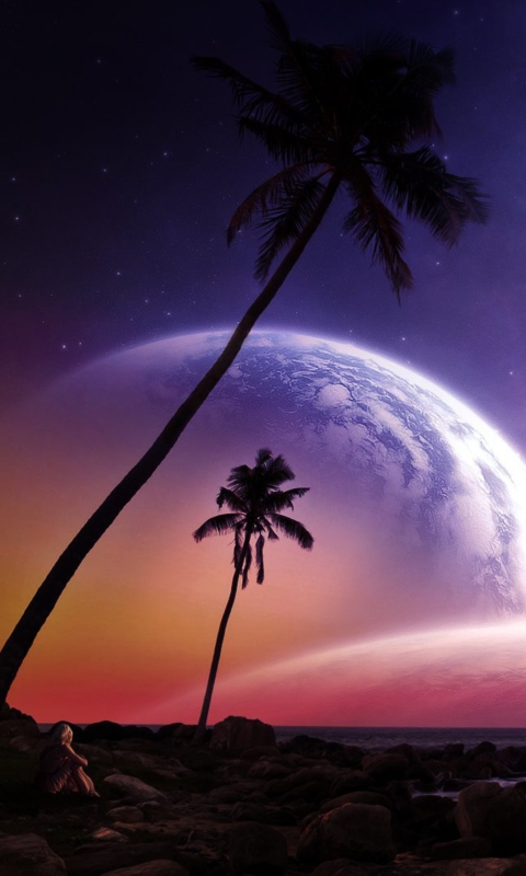 Das Space Island Wallpaper 480x800