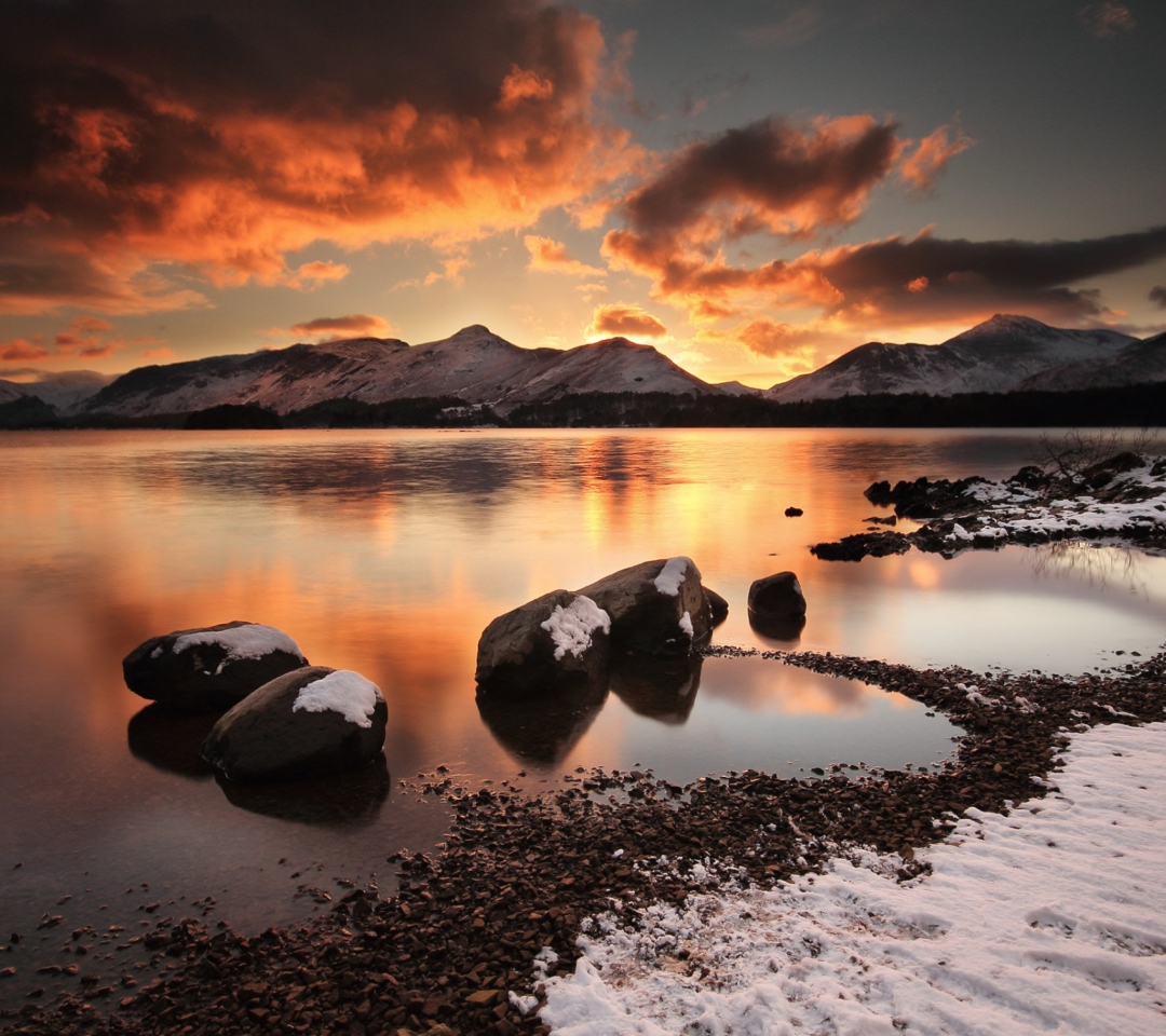 Red Sunset Over Frosty Mountains wallpaper 1080x960