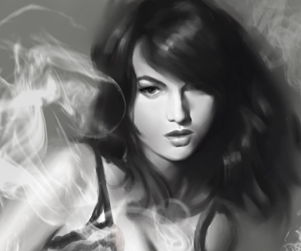 Monochrome Drawing Of Girl screenshot #1 960x800