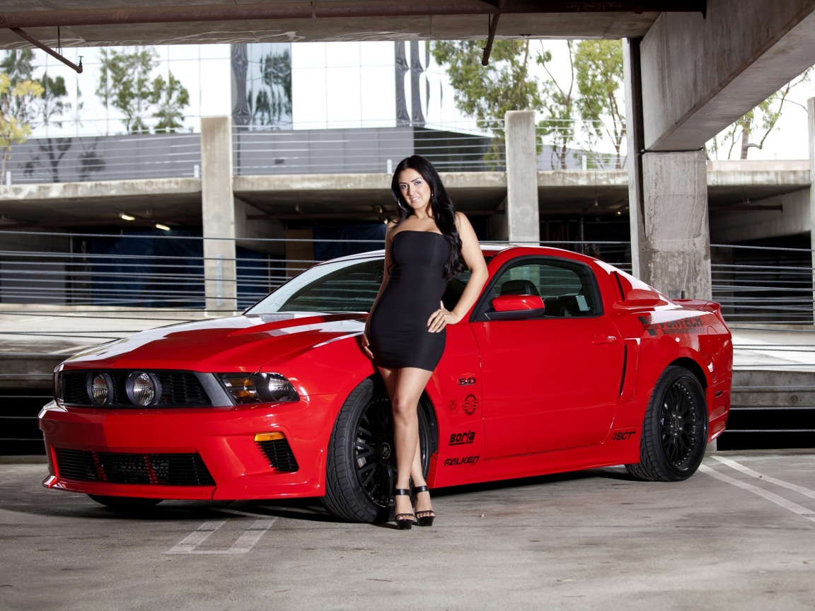 Ford Mustang GT Vortech with Brunette Girl wallpaper 1152x864