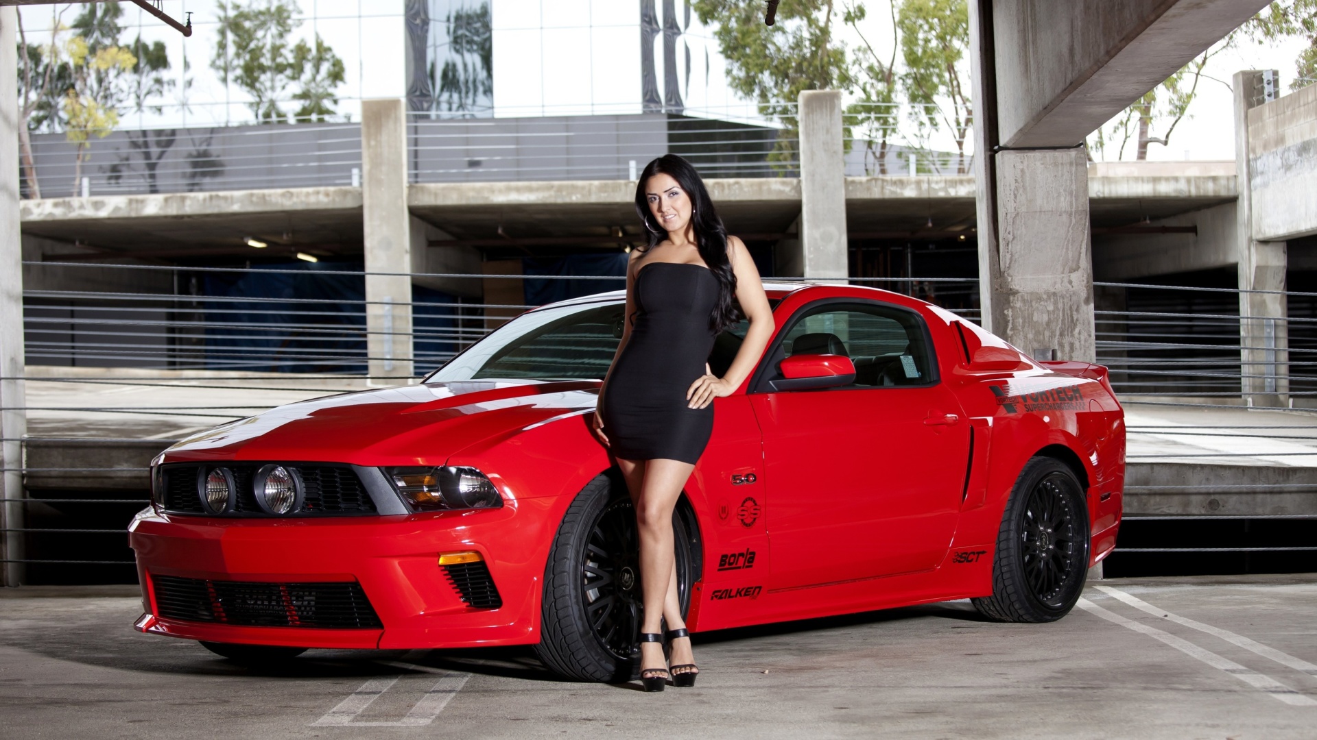 Обои Ford Mustang GT Vortech with Brunette Girl 1920x1080
