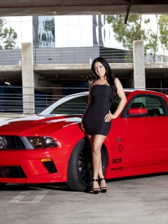 Обои Ford Mustang GT Vortech with Brunette Girl 240x320