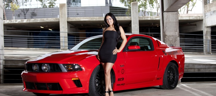 Ford Mustang GT Vortech with Brunette Girl wallpaper 720x320