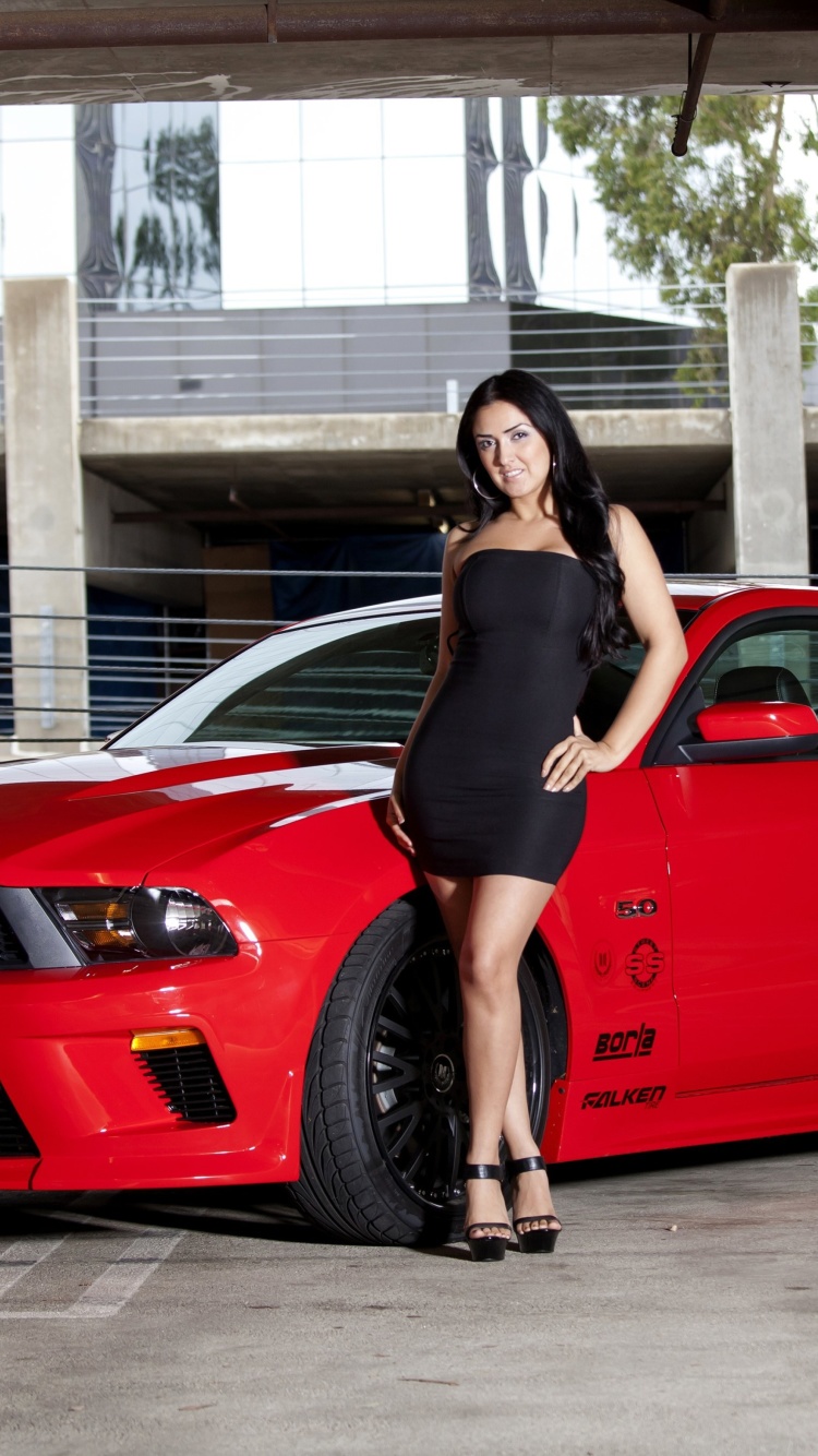 Ford Mustang GT Vortech with Brunette Girl wallpaper 750x1334