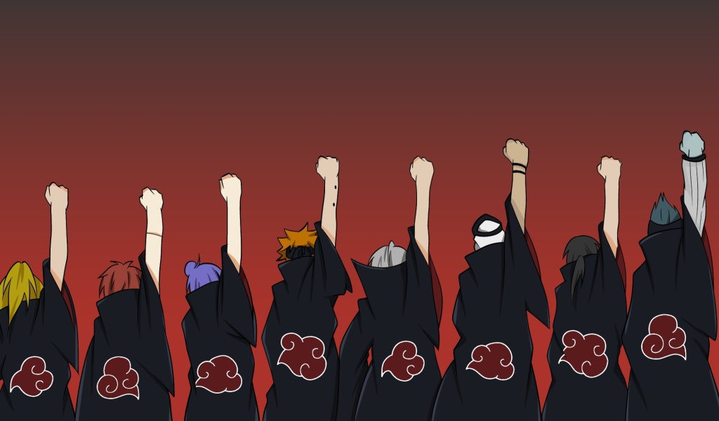 Screenshot №1 pro téma Naruto, Itachi, Sasori, Tobi, Deidara with Sharingan Logo 1024x600