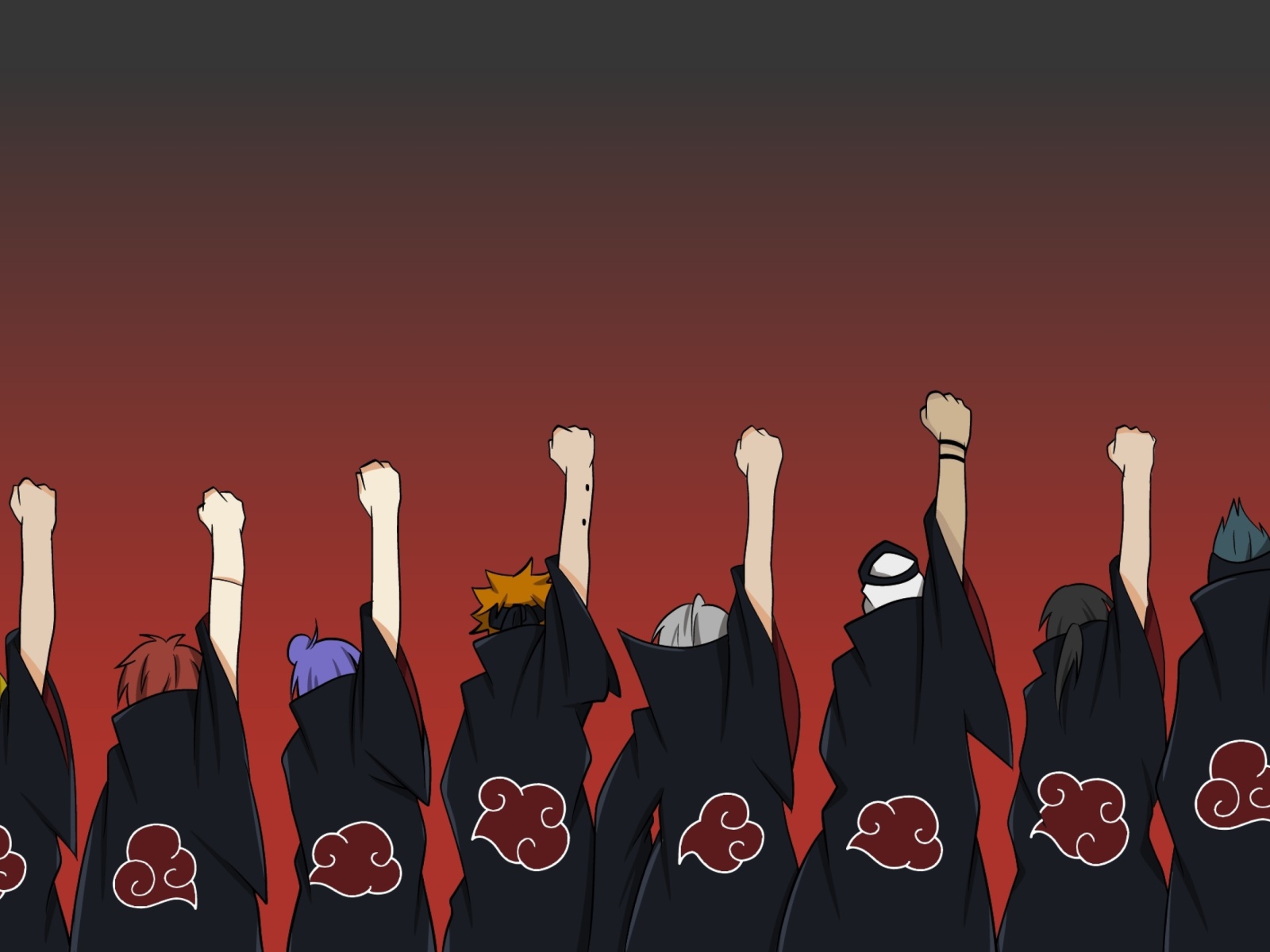 Naruto, Itachi, Sasori, Tobi, Deidara with Sharingan Logo wallpaper 1600x1200