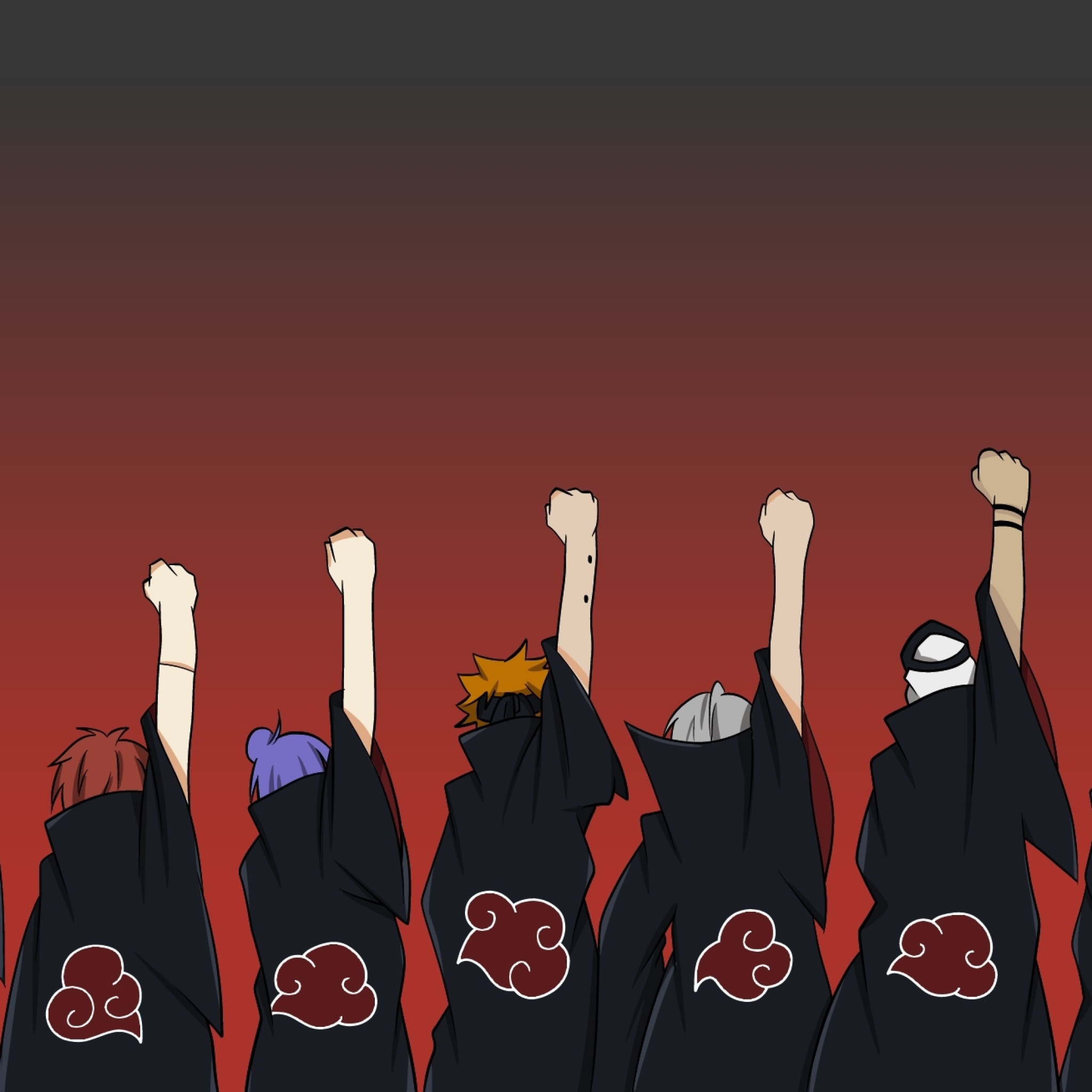 Das Naruto, Itachi, Sasori, Tobi, Deidara with Sharingan Logo Wallpaper 2048x2048