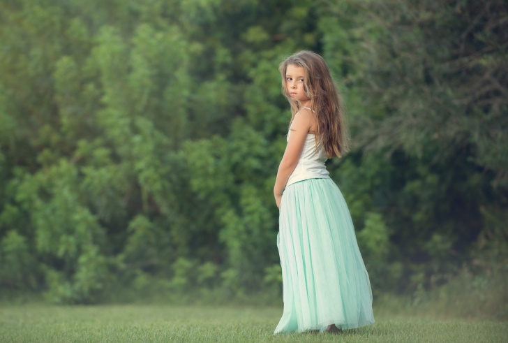 Pretty Child In Long Blue Skirt wallpaper