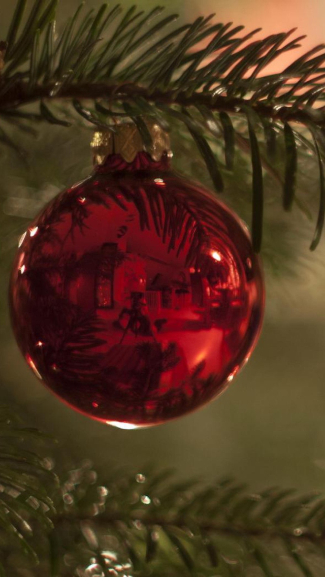 Fondo de pantalla Red Balls On Christmas Tree 640x1136