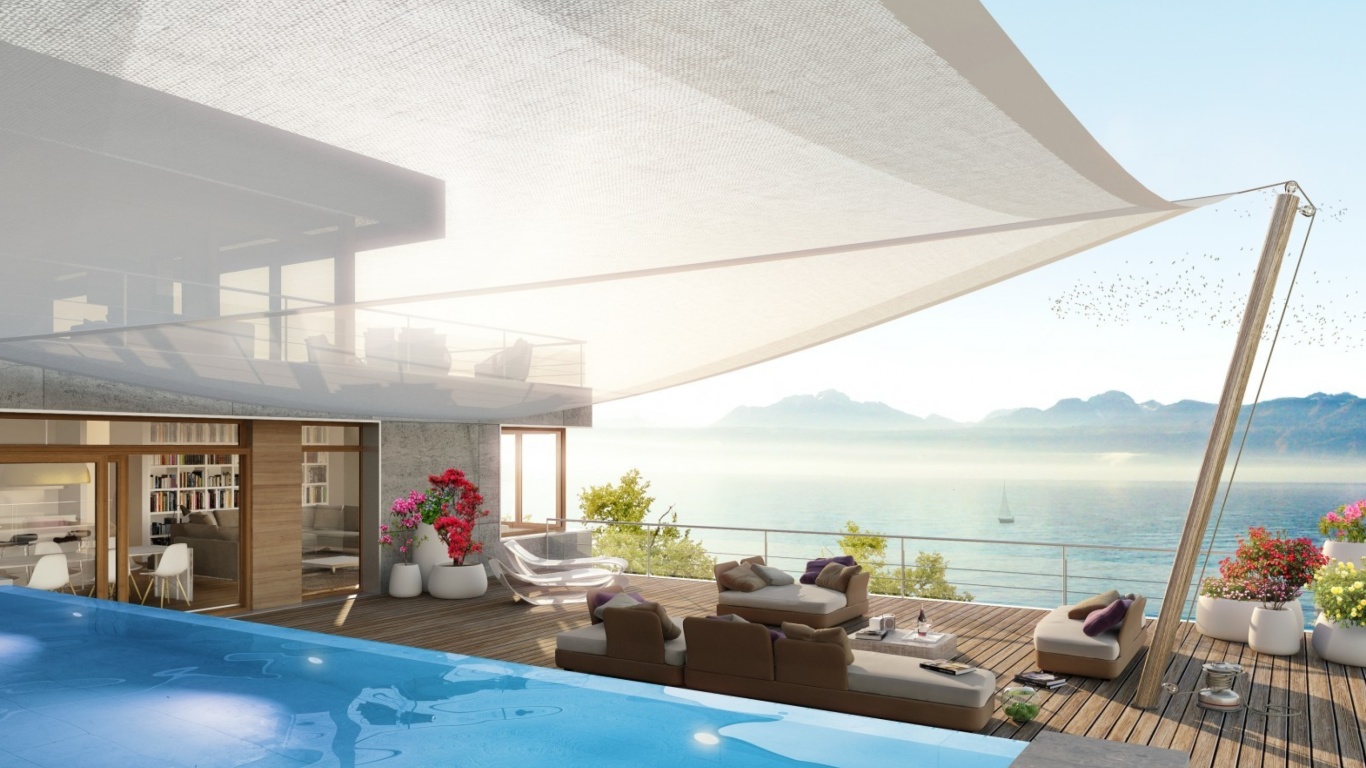 Sfondi Luxury Villa with Terrace in Barbara Beach, Curacao 1366x768