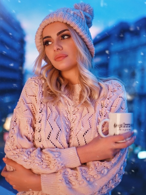 Das Winter stylish woman Wallpaper 480x640