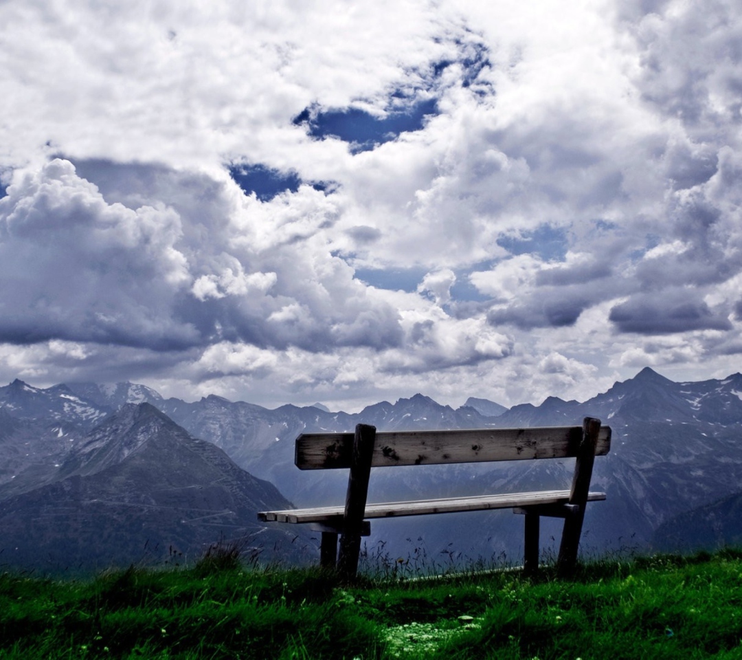 Bench On Top Of Mountain wallpaper 1080x960