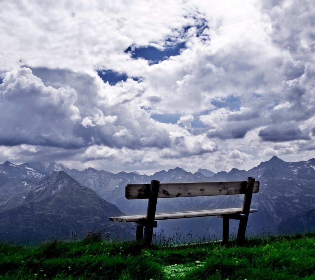 Das Bench On Top Of Mountain Wallpaper 1080x960