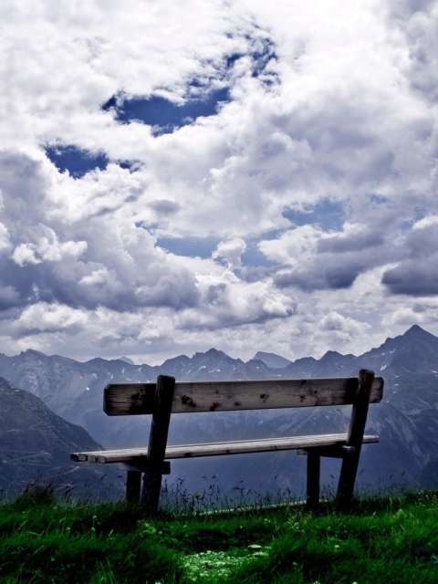 Bench On Top Of Mountain wallpaper 480x640