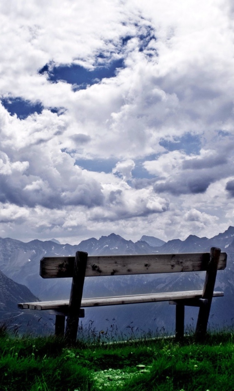 Das Bench On Top Of Mountain Wallpaper 480x800