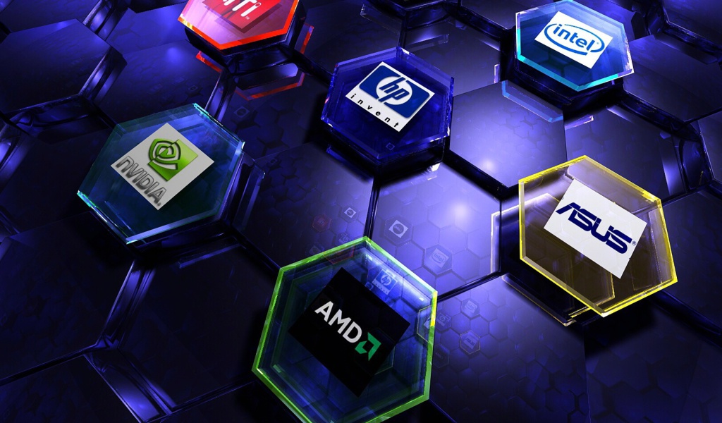Fondo de pantalla Hi-Tech Logos: AMD, HP, Ati, Nvidia, Asus 1024x600