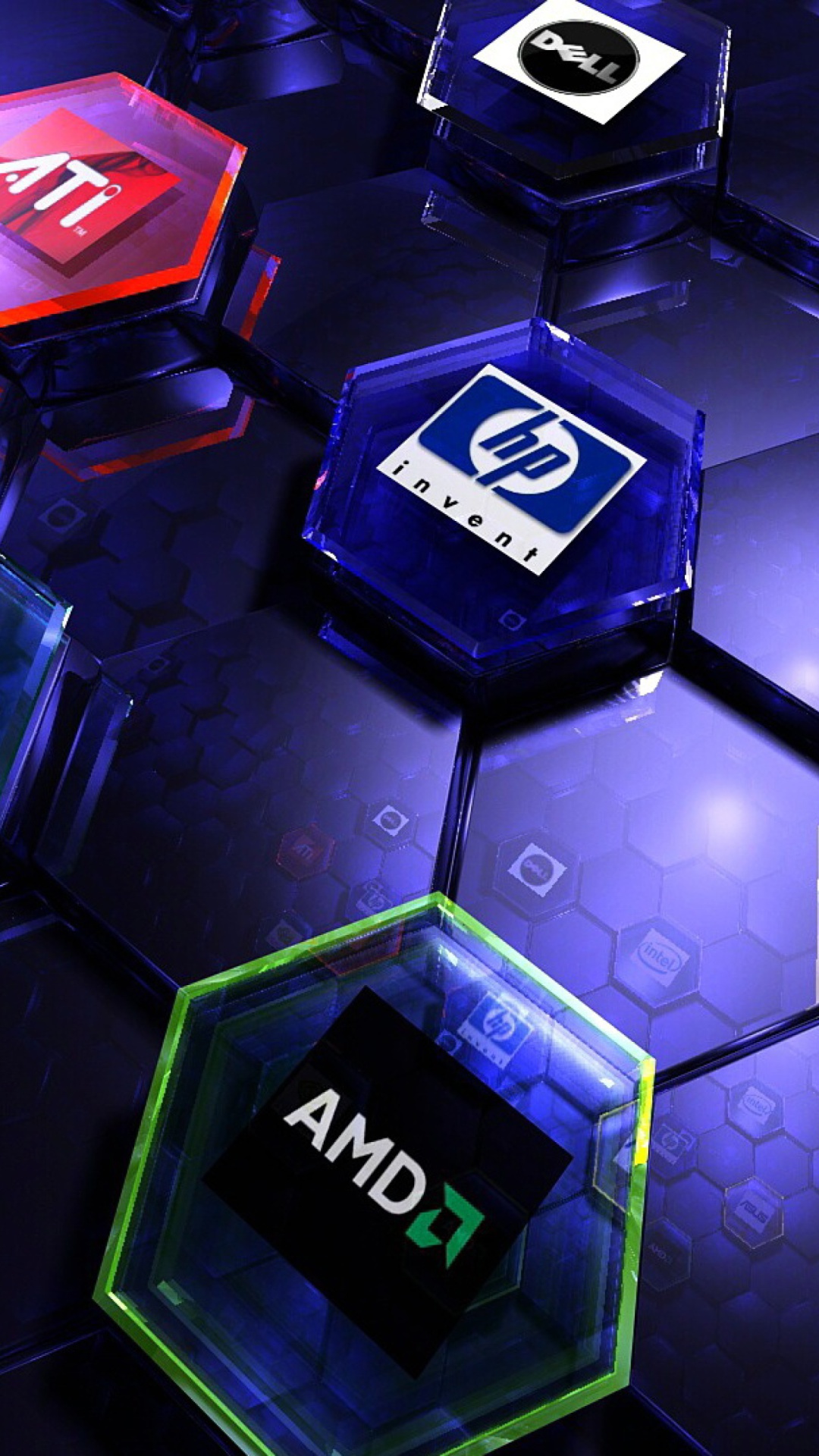 Das Hi-Tech Logos: AMD, HP, Ati, Nvidia, Asus Wallpaper 1080x1920