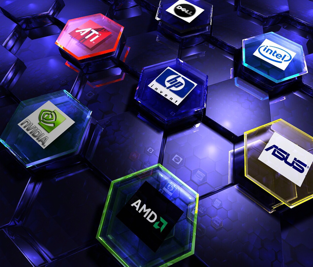 Hi-Tech Logos: AMD, HP, Ati, Nvidia, Asus wallpaper 1200x1024