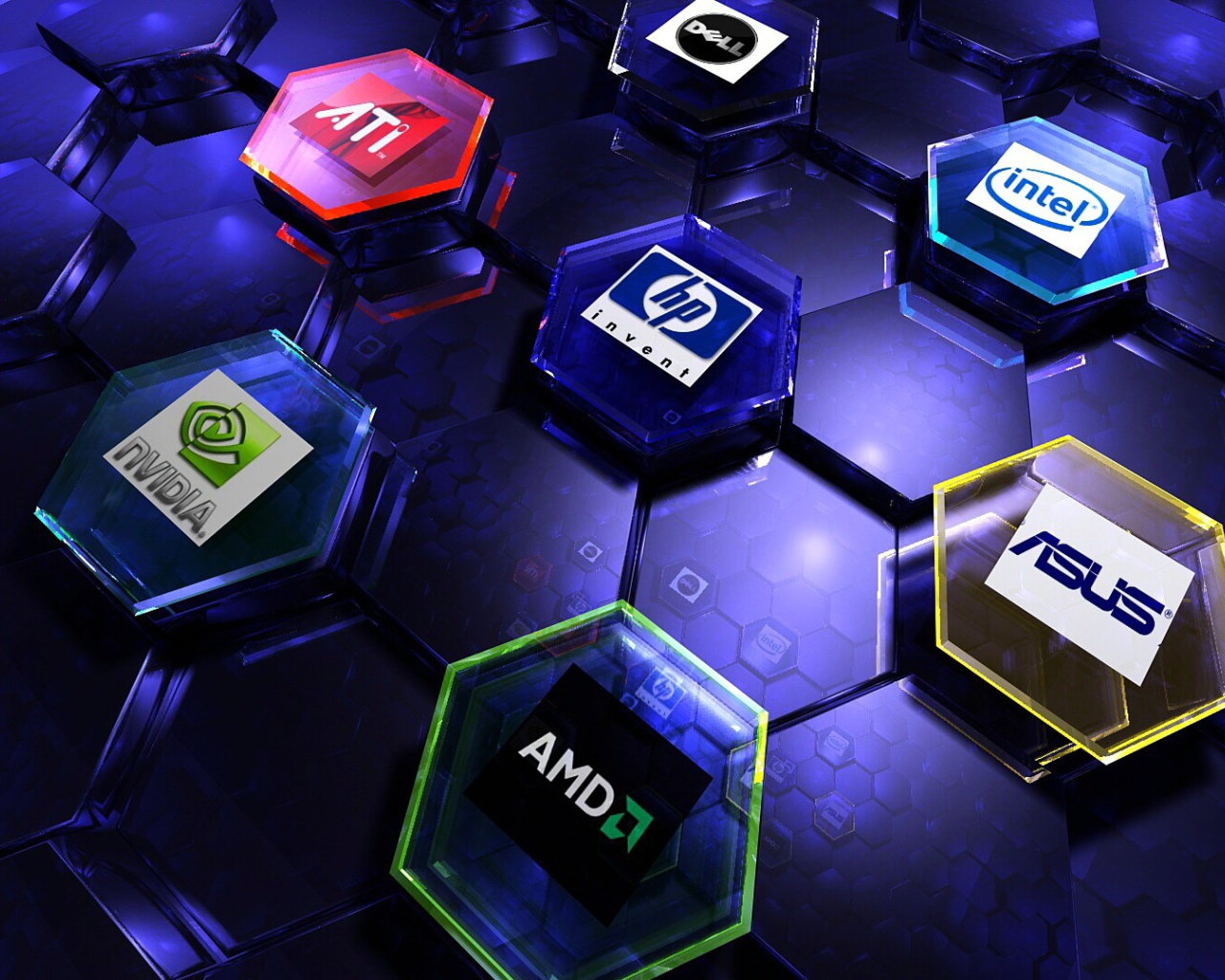 Das Hi-Tech Logos: AMD, HP, Ati, Nvidia, Asus Wallpaper 1280x1024