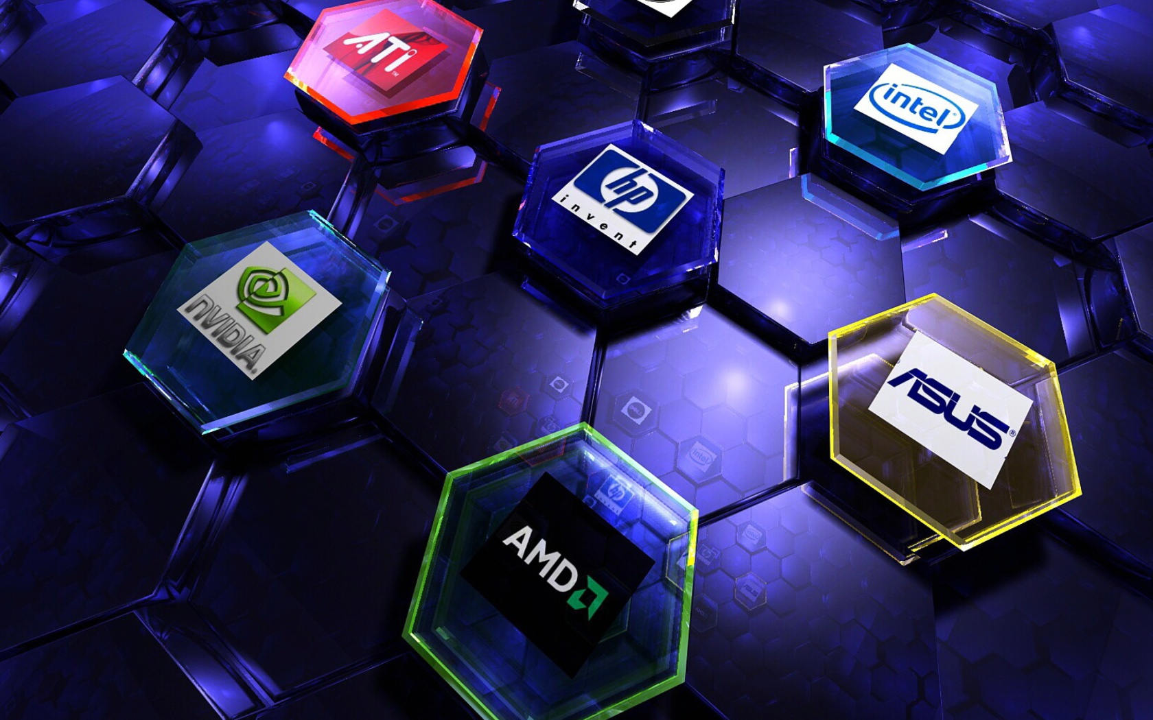 Das Hi-Tech Logos: AMD, HP, Ati, Nvidia, Asus Wallpaper 1680x1050