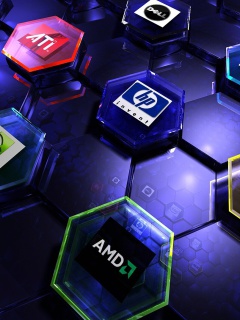 Hi-Tech Logos: AMD, HP, Ati, Nvidia, Asus wallpaper 240x320