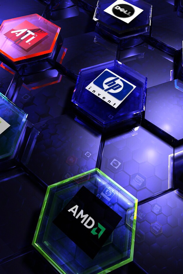 Das Hi-Tech Logos: AMD, HP, Ati, Nvidia, Asus Wallpaper 640x960