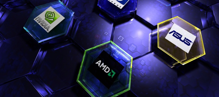Das Hi-Tech Logos: AMD, HP, Ati, Nvidia, Asus Wallpaper 720x320