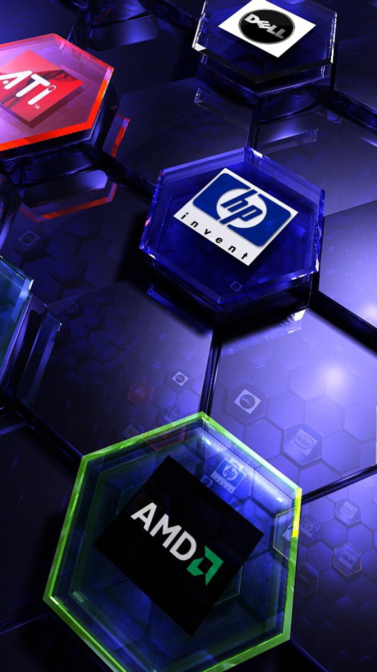 Обои Hi-Tech Logos: AMD, HP, Ati, Nvidia, Asus 750x1334